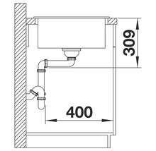 Technische Zeichnung eines Spülbeckens mit Abmessungen von 309 und 400 Millimetern.