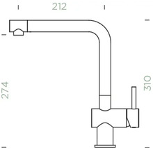 Technische Zeichnung einer Küchenarmatur mit Maßangaben
