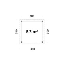 Grundriss mit Abmessungen 340 mal 300 und 8,3 Quadratmeter Fläche