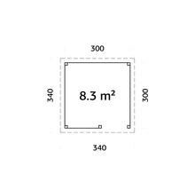 Grundriss mit den Maßen 340 mal 300 und 8,3 Quadratmeter Fläche