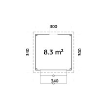 Grundriss mit Abmessungen: 300 x 340 cm und 8,3 Quadratmeter Fläche