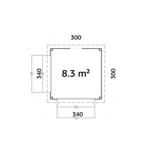Grundriss mit Maßangaben: 8,3 Quadratmeter, 300 und 340 Zentimeter