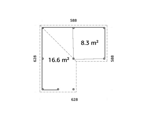 Grundriss eines Gartenhauses mit Größenangaben