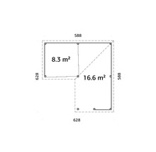 Grundriss eines Gartenhauses mit Flächenangaben