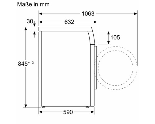 Maße des Waschtrockners in Millimeter