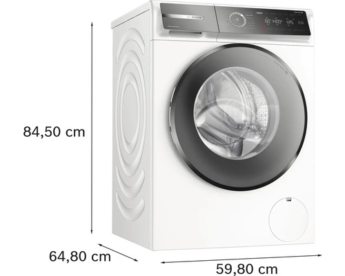 Bosch Waschmaschine mit den Maßen 84,50 cm Höhe, 64,80 cm Tiefe und 59,80 cm Breite
