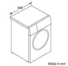 Abmessungsskizze einer Waschmaschine mit Angabe der Breite von 598 mm