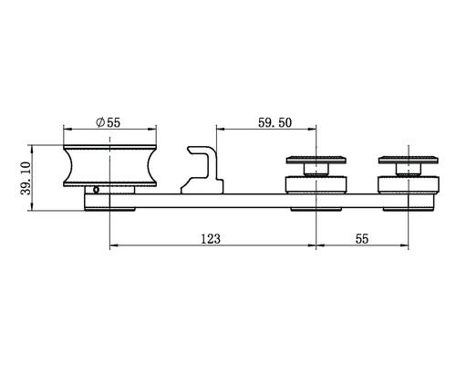 Technische Zeichnung eines Türschiebesystems mit Maßangaben