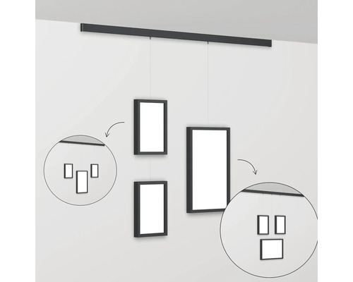 Aufhängesystem für Bilderrahmen mit mehreren Rahmen in verschiedenen Größen