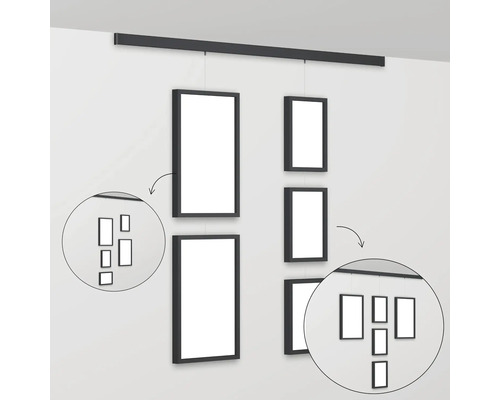 Wandgalerie mit mehreren Rahmen und Aufhängesystem