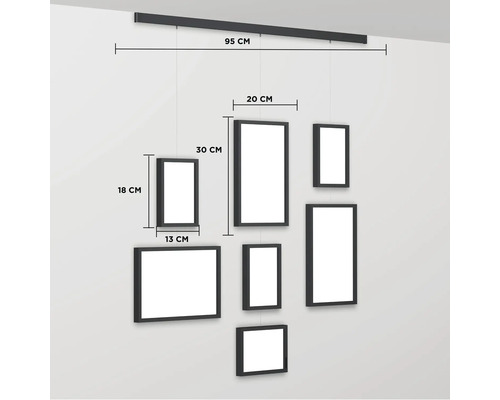 Hängegalerie mit mehreren Bilderrahmen unterschiedlicher Größe