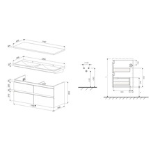 Jungborn Waschplatz TRENTA BxHxT 120x65x45 cm kendal eiche natur mit Doppelwaschtisch Keramik Griffleiste schwarz