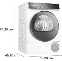 Bosch Waschtrockner mit den Maßen 84,20 cm Höhe, 65,10 cm Tiefe und 59,80 cm Breite.