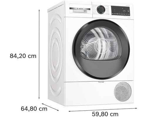 Bosch Wärmepumpentrockner mit den Maßen 84,20 cm Höhe, 64,80 cm Breite und 59,80 cm Tiefe