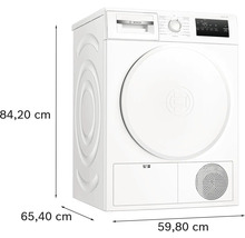 Bosch Wäschetrockner mit den Maßen 84,20 cm Höhe, 65,40 cm Tiefe und 59,80 cm Breite.