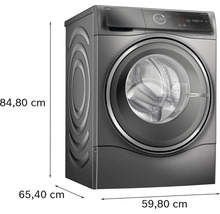 Bosch Waschtrockner mit den Maßen 84,80 cm Höhe, 65,40 cm Tiefe und 59,80 cm Breite.