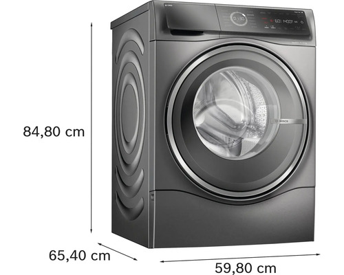 Bosch Waschtrockner mit den Maßen 84,80 cm Höhe, 65,40 cm Tiefe und 59,80 cm Breite.