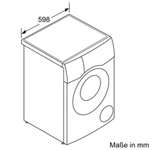 Technische Zeichnung einer Waschmaschine mit Angabe der Breite von 598 Millimeter.