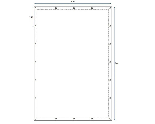 Diagramm eines rechteckigen Fundaments mit Abmessungen vier Meter mal sechs Meter
