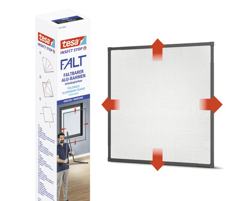 Tesa Insektenschutz faltbarer Aluminiumrahmen für Fenster, Verpackung und Produkt