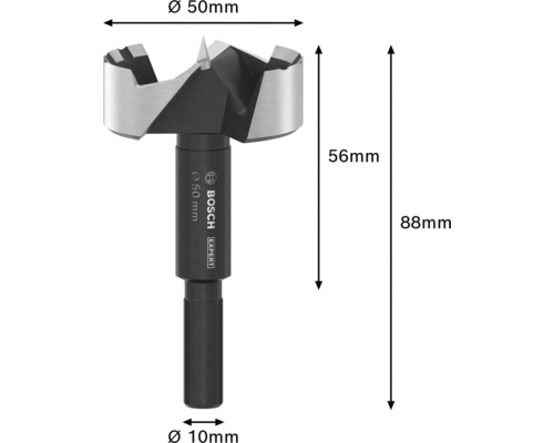 Forstnerbohrer mit 50 Millimeter Durchmesser und Bosch Expert Logo