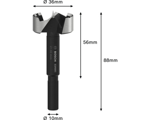 Forstnerbohrer mit 36 Millimeter Durchmesser und 10 Millimeter Schaft von Bosch Expert