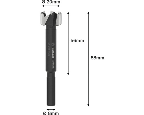 Forstnerbohrer mit 20 mm Durchmesser und 8 mm Schaft