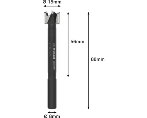 Bohrkopf mit Durchmesserangaben und Bosch Expert Logo
