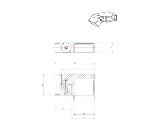 Technische Zeichnung eines Möbelbeschlags mit Maßen