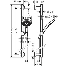 Technische Zeichnung eines Brausesets mit Handbrause und Kopfbrause