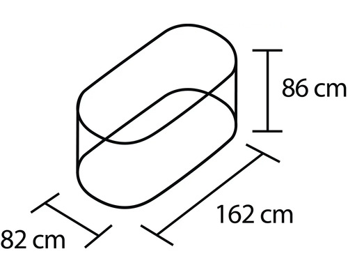 Technische Zeichnung eines Badheizkörpers mit den Maßen 86 cm Höhe, 162 cm Länge und 82 cm Breite.