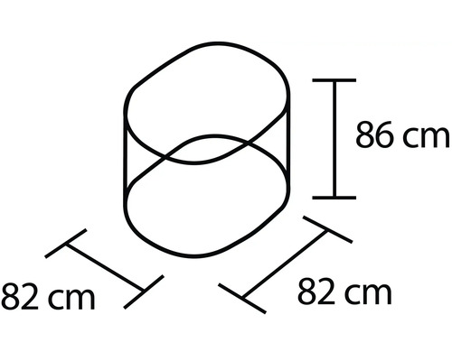 Abmessungen eines ovalen Couchtisches: 82 Zentimeter breit und 86 Zentimeter hoch