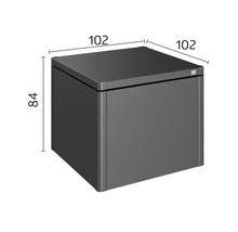 Abmessungen eines grauen Toilettenpapierbehälters: 84 x 102 x 102 cm