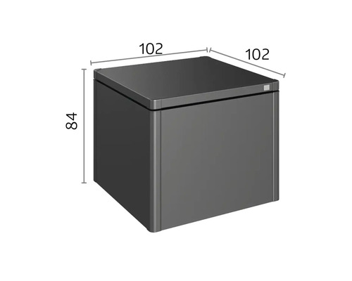 Abmessungen eines grauen Toilettenpapierbehälters: 84 x 102 x 102 cm