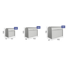 Abbildung verschiedener Rollcontainermodelle mit Maßangaben