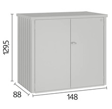 Gartenschrank aus Metall mit Maßangaben