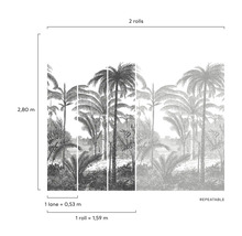Tapete mit Palmenmuster und Größenangaben