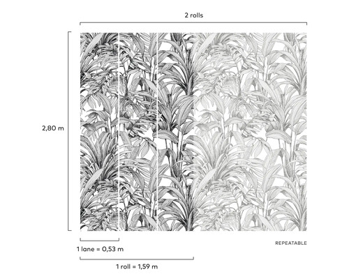 Tapete mit Pflanzenmuster, wiederholbar, 2,80 Meter Höhe, 1,59 Meter Rollenlänge