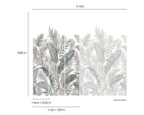 Tapete mit Blattmuster und Maßangaben