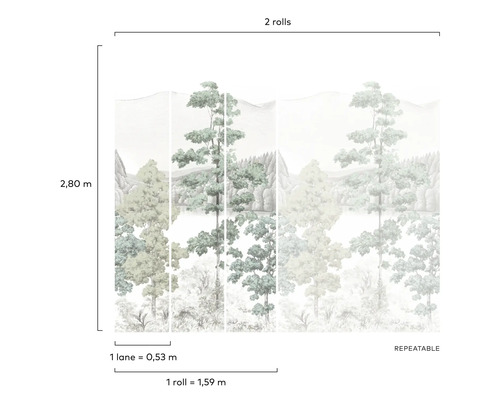 Fototapete mit Waldmotiv, bestehend aus zwei Rollen