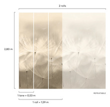 Tapete mit Pusteblumen-Motiv, zwei Rollen, wiederholbares Muster, 2,80 Meter Höhe, eine Bahn ist 0,53 Meter breit, eine Rolle ist 1,59 Meter breit