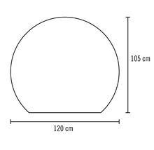 Technische Zeichnung einer Sitzgelegenheit mit den Maßen 120 Zentimeter Breite und 105 Zentimeter Höhe