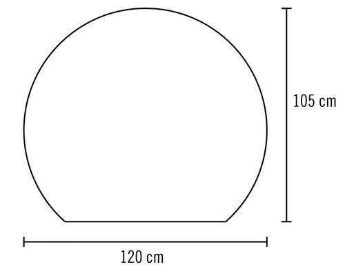 Technische Zeichnung einer Sitzgelegenheit mit den Maßen 120 Zentimeter Breite und 105 Zentimeter Höhe