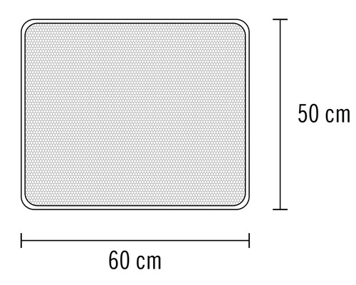 Skizze eines Moskitonetzes mit den Maßen 60 mal 50 Zentimeter