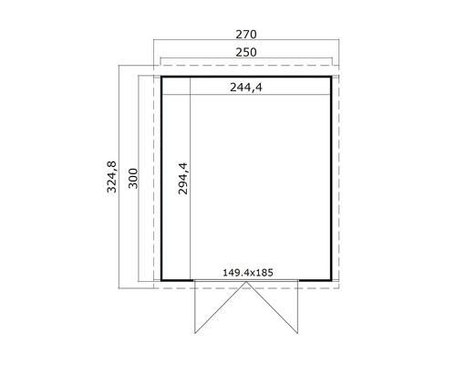 Grundriss einer Gartenhütte mit Maßangaben