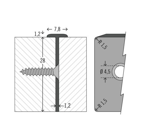 Technische Zeichnung einer Schraube mit Maßen