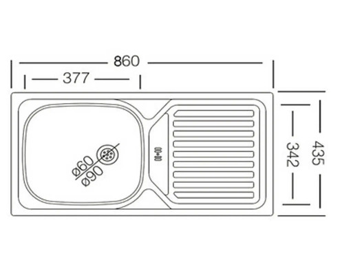 Abmessungen einer Spüle: 860 x 435 mm