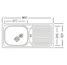 Technische Zeichnung einer Küchenspüle mit den Maßen 860, 435 und 377 Millimeter.