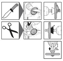 Illustration zur Verwendung eines Schleifvorsatzes zum Schärfen von Messern und Scheren