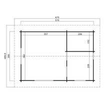 Grundriss eines Gartenhauses mit Maßangaben